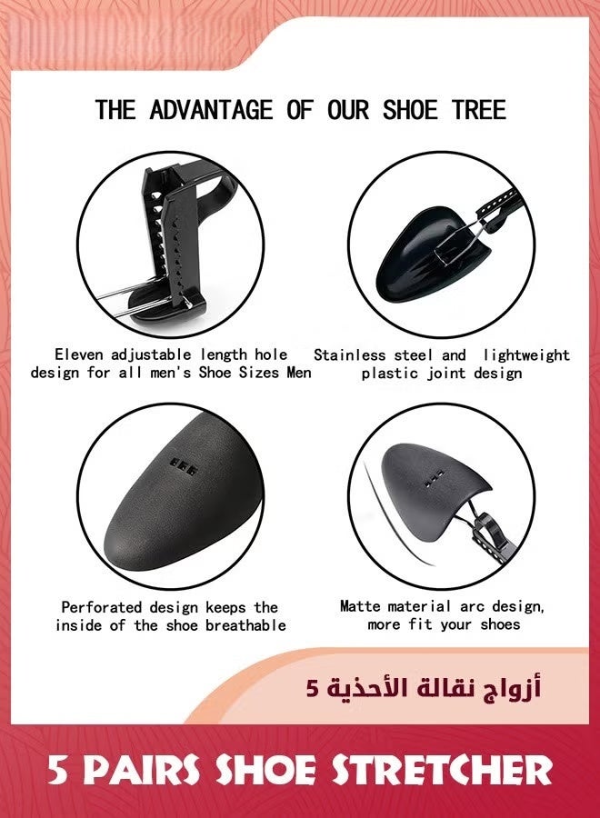 EETU Shoe Stretcher,5 Pair Plastic Adjustable Length Men Shoe Tree Stretcher,Wide Feet Shoe Stretchers Shoe Tree Stretcher Shaper For Men With Tension Spring Coil For Most Shoes,Black - Image 4